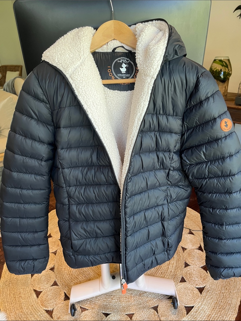 Save the duck hooded fleece lined puffer jacket